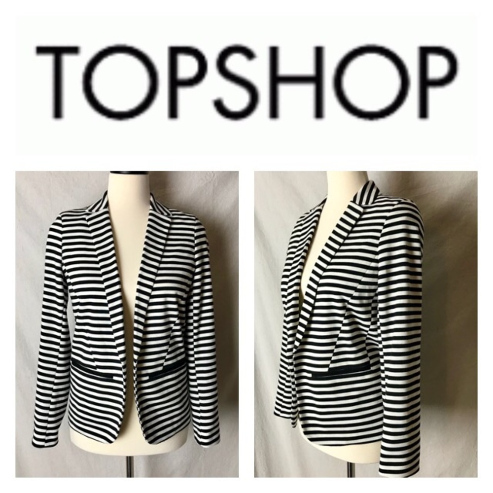 Top Shop Sz 4 Black & White Stripe Open Blazer